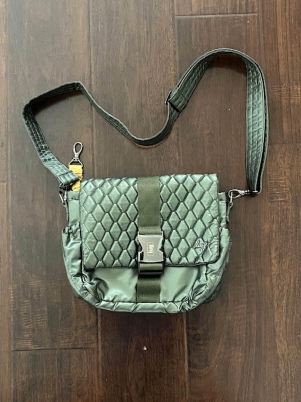 Lug Harness Crossbody Quilted Bag Metallic Olive